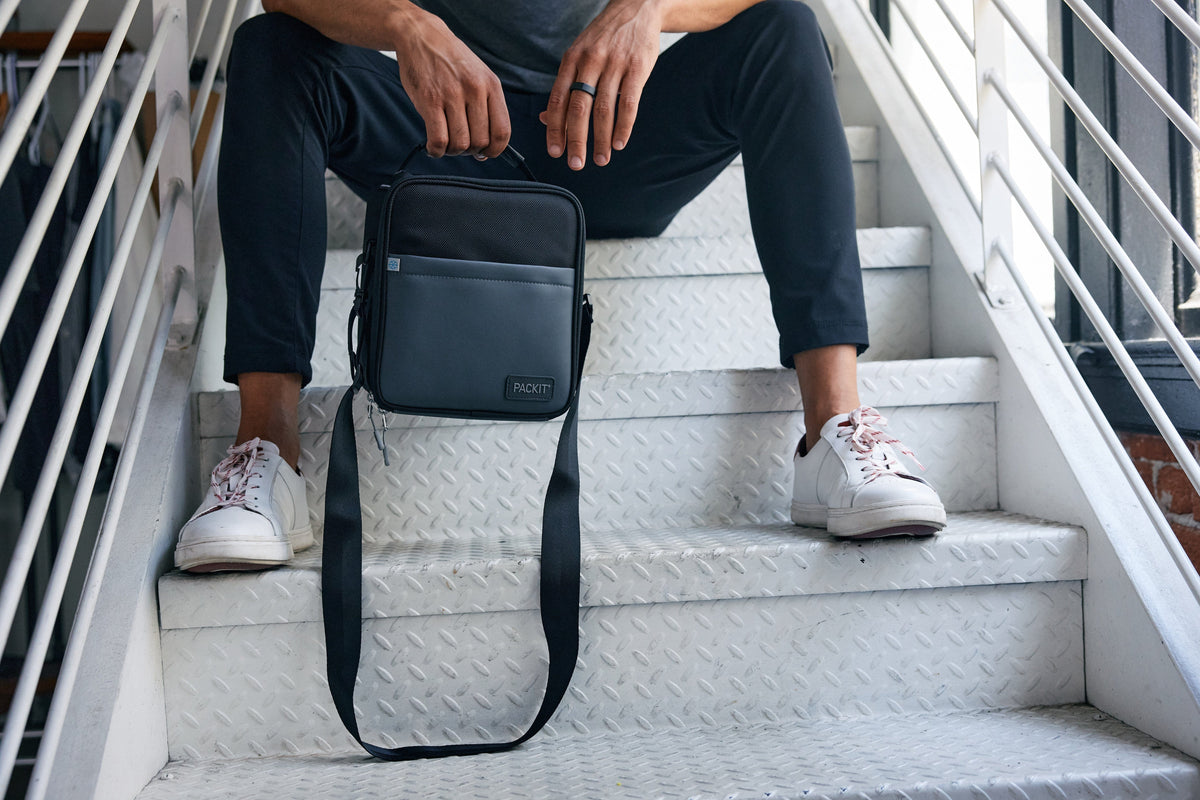 freezable-upright-lunch-box-j4 freezable-upright-lunch-box-black-gray-lifestyle-model-bag-only.jpg